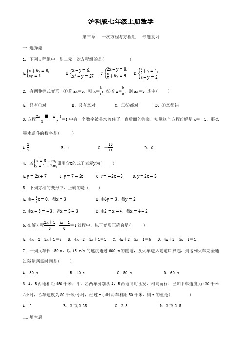 沪科版七年级上册数学  第三章   一次方程与方程组   专题复习