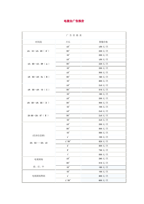 电视台广告报价