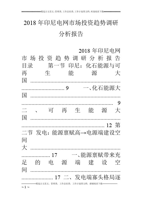 18年印尼电网市场投资趋势调研分析报告