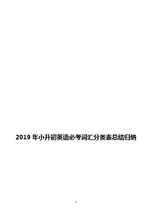 2019年小升初英语必考词汇分类表总结归纳