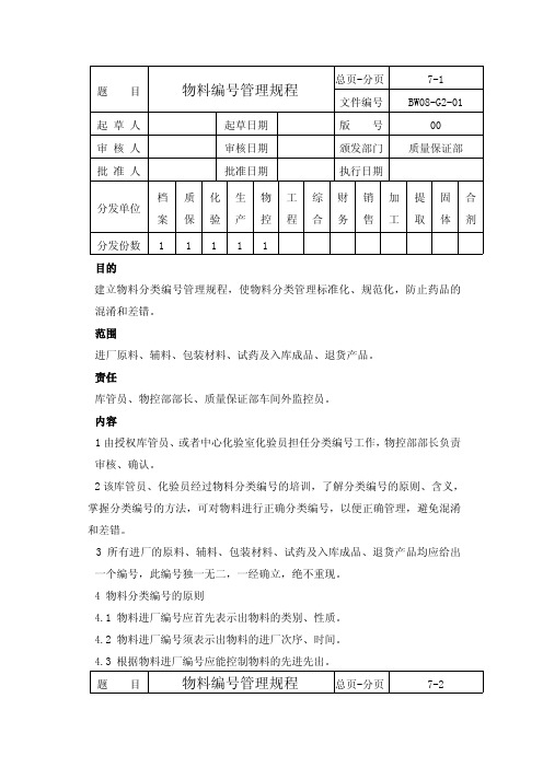 物料编号管理规程(中药厂)