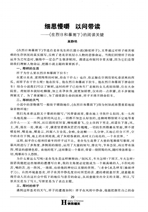 细思慢嚼以问带读--《在烈日和暴雨下》的阅读关键