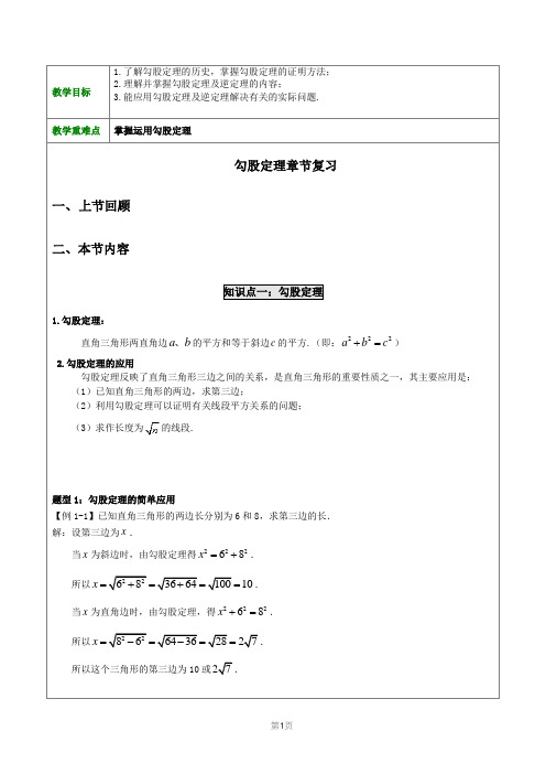 教案-初二-勾股定理章节复习(教师版)