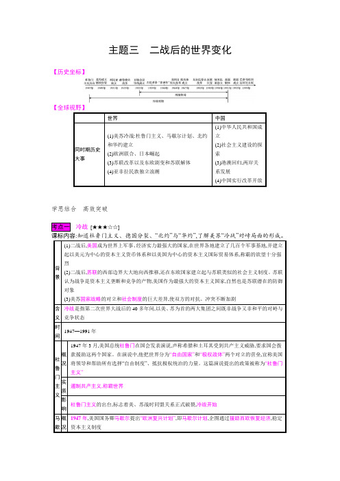 2020年中考历史复习：模块六世界现代史主题三二战后的世界变化