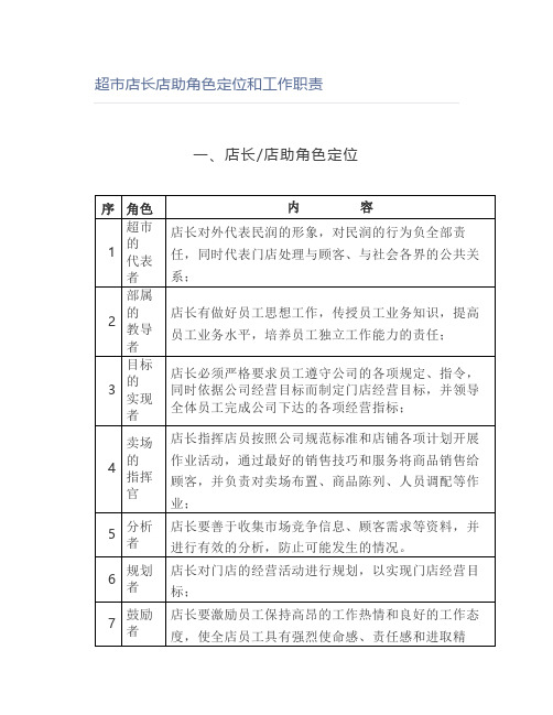 超市店长店助角色定位和工作职责