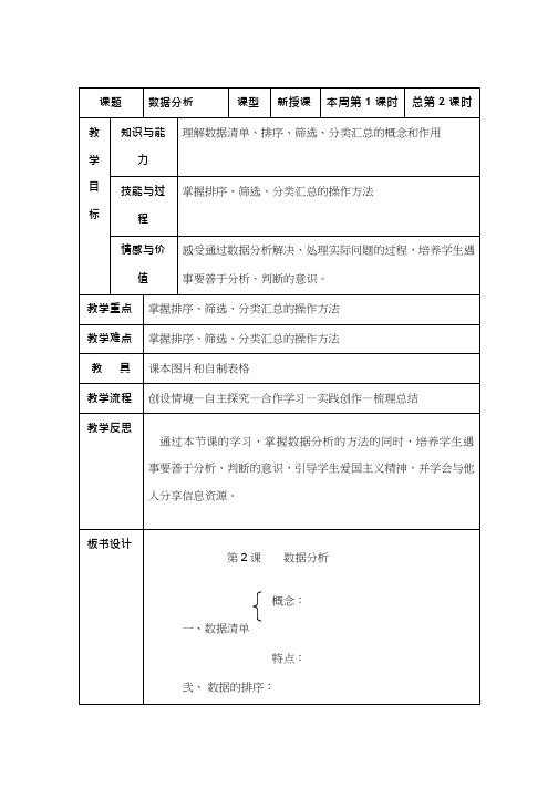 初中信息技术《数据分析(2)》教案、教学设计