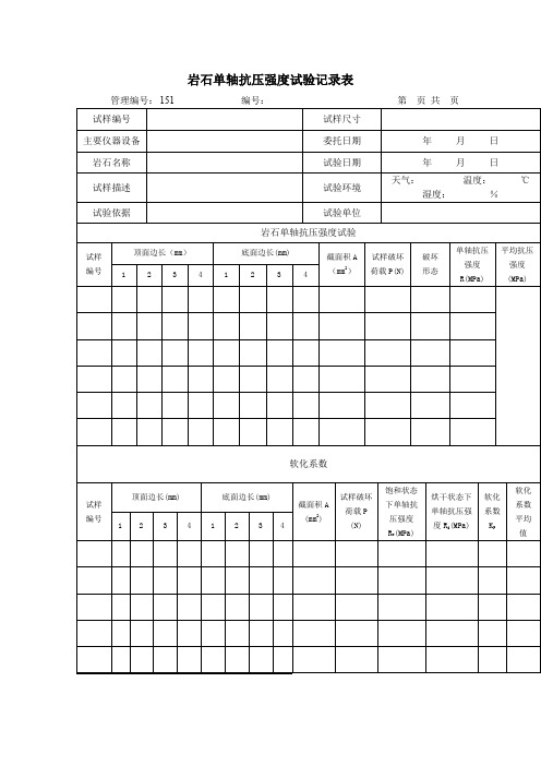 岩石单轴抗压强度试验记录表