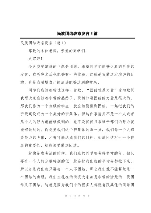 民族团结表态发言5篇