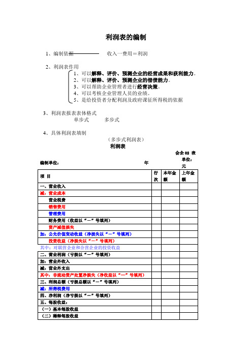 利润表的编制总结   重点