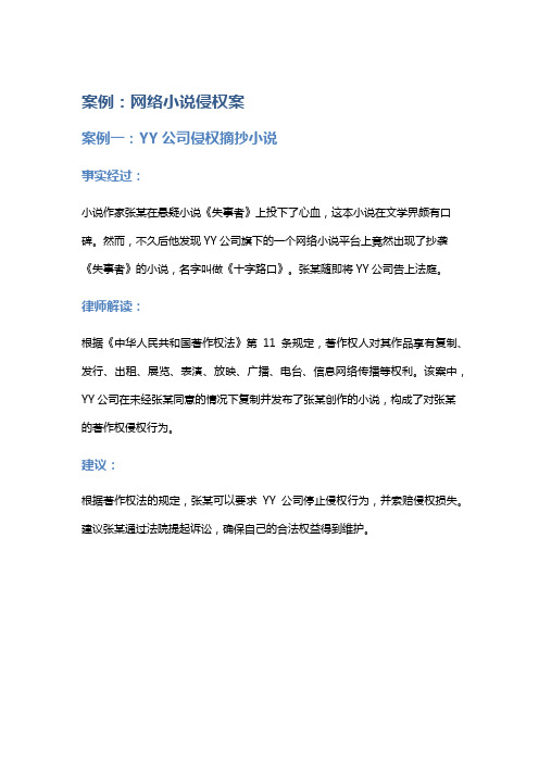 常见法律案例及解析：网络小说侵权案