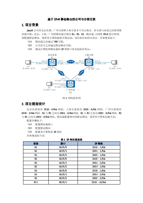 7.1.1-基于IPv6静态路由的公司与分部互联v1.2-网络实训