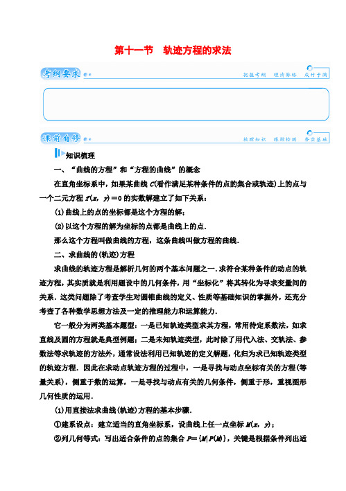 高考数学总复习 基础知识名师讲义 第七章 第十一节轨迹方程的求法 理