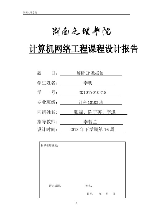 计算机网络课程设计_IP数据包解析实验报告