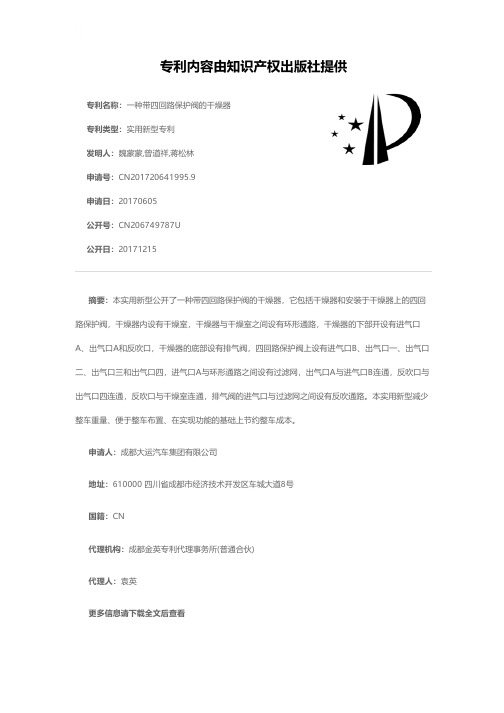 一种带四回路保护阀的干燥器[实用新型专利]