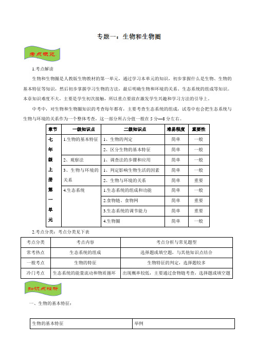 专题01 生物和生物圈(精讲)-2019年中考生物一轮复习全揭秘(原卷版)