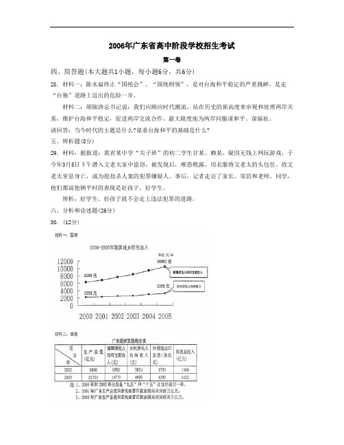 广东省中等学校招生考试政治卷