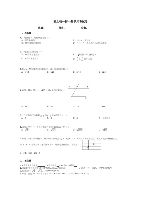 湖北初一初中数学月考试卷带答案解析
