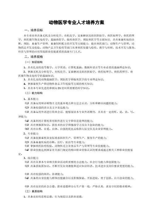 【免费下载】动物医学专业人才培养方案