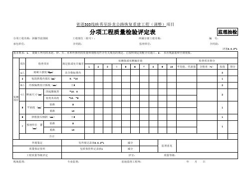 43--8.8.2-1拱圈节段预制砼评定表。