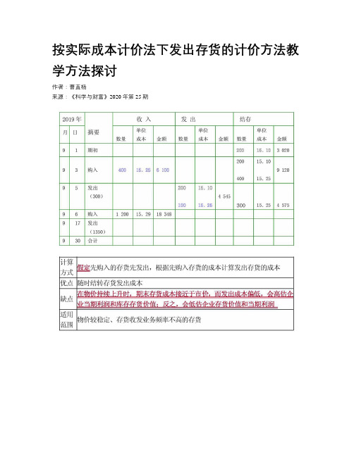 按实际成本计价法下发出存货的计价方法教学方法探讨