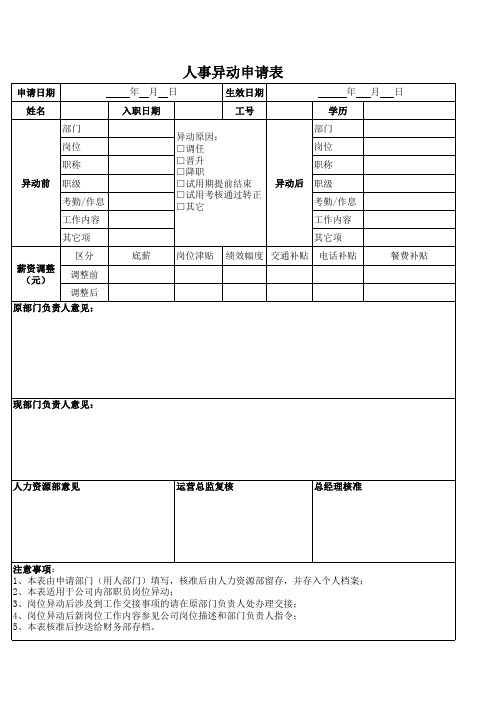 人事异动申请表模板