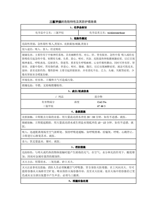 三氯甲烷的危险特性及其防护措施表(格式规范)