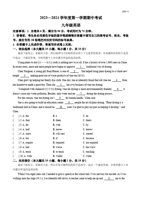 广东省韶关市翁源县九年级上学期11月期中英语试题(含答案)