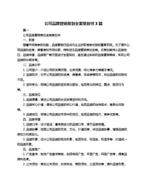 公司品牌营销策划全案策划书3篇