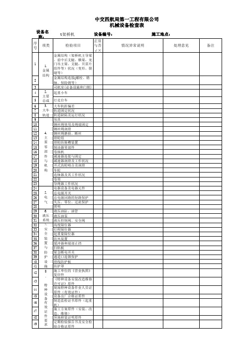 机械设备检查表