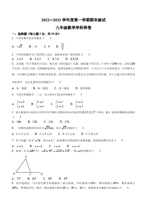 贵州省贵阳市某区2022-2023学年八年级上学期期末数学试题(含答案)