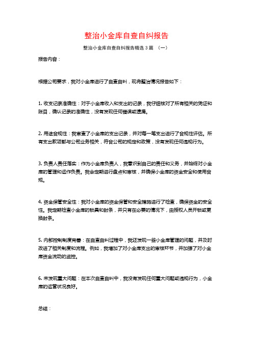 整治小金库自查自纠报告3篇