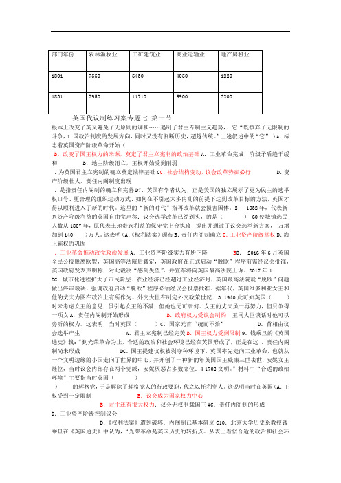 高中历史人民版必修一7.1英国代议制的确立和完善练习题