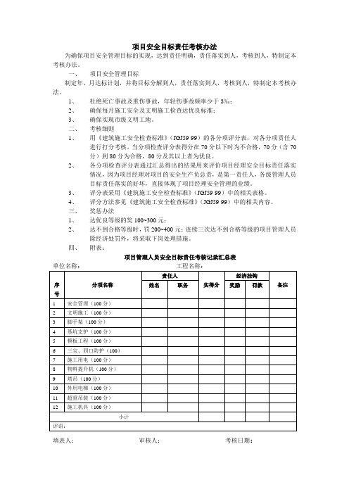 项目安全目标责任考核办法