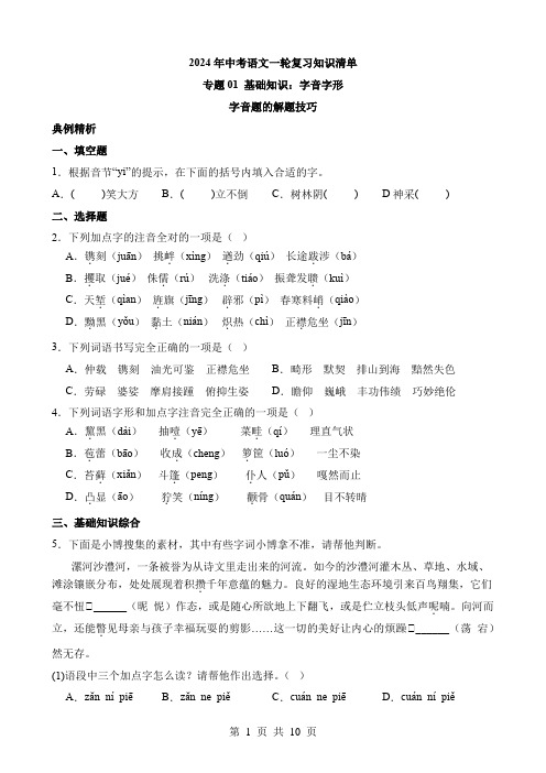 2024中考语文一轮复习知识清单1-基础01 字音字形(真题)