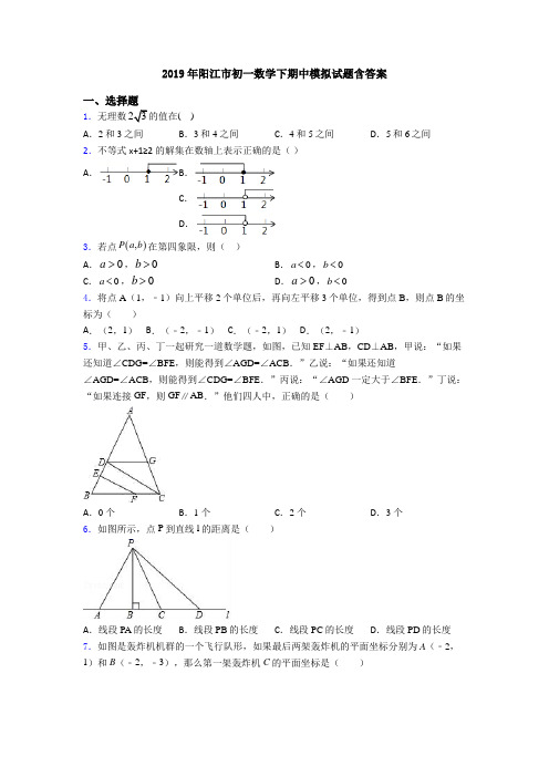 2019年阳江市初一数学下期中模拟试题含答案