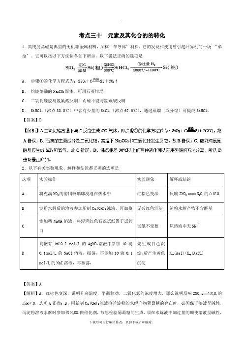 2021年高考化学考点30元素及其化合的的转化必刷题