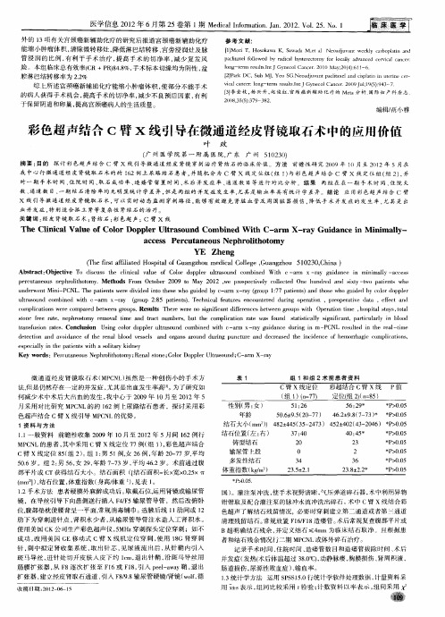 彩色超声结合C臂x线引导在微通道经皮肾镜取石术中的应用价值