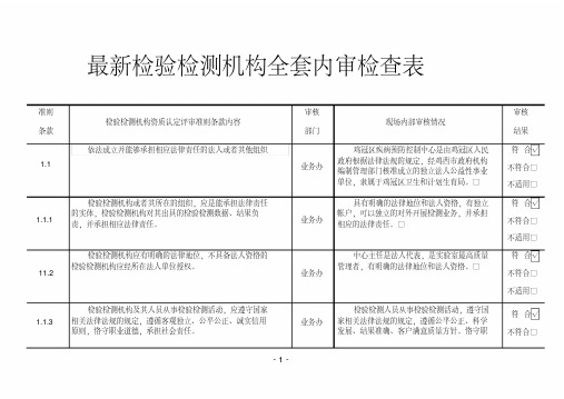 最新检验检测机构全套内审检查表.