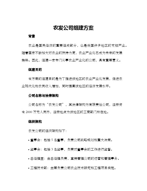 农发公司组建方案