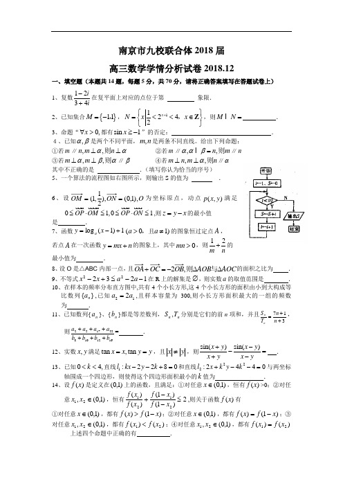 高三数学-【数学】江苏省南京市九校联合体2018届高三学情分析试卷 精品