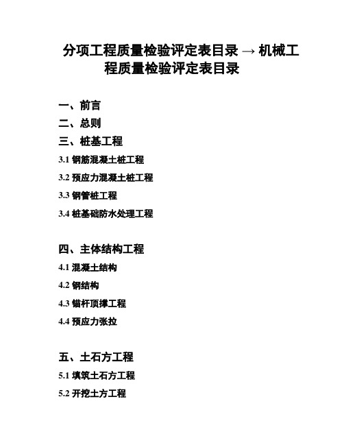 分项工程质量检验评定表目录 → 机械工程质量检验评定表目录