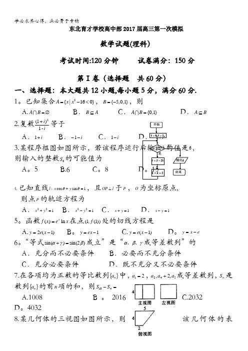 辽宁省东北育才学校2017届高三上学期第一次模拟考试数学(理)试卷含解析