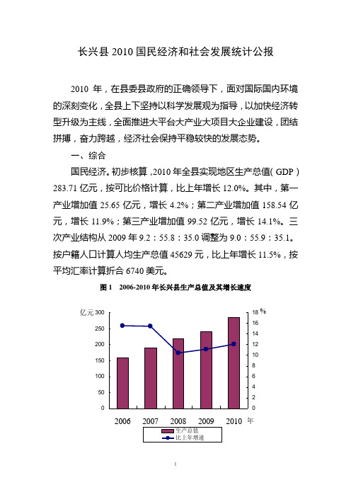 2010年长兴县国民经济和社会发展统计公报