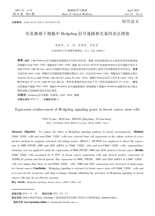 在乳腺癌干细胞中Hedgehog信号通路相关基因表达增强