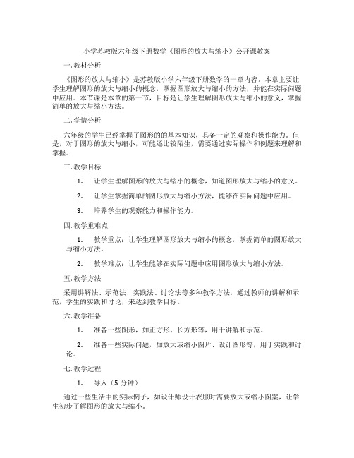 小学苏教版六年级下册数学《图形的放大与缩小》公开课教案