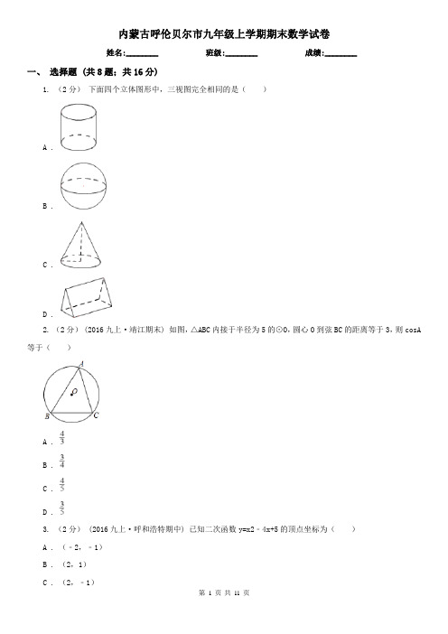 内蒙古呼伦贝尔市九年级上学期期末数学试卷