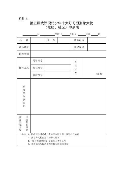 形象大使申请表