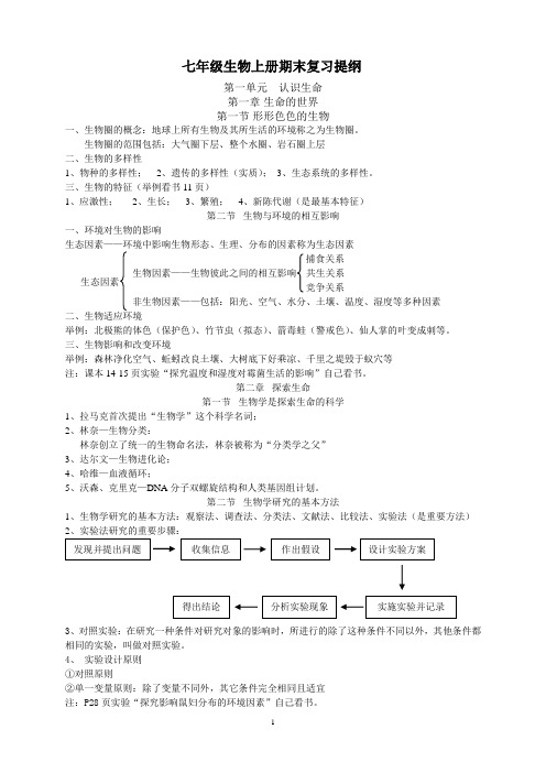 北师大版七年级生物上册期末复习提纲