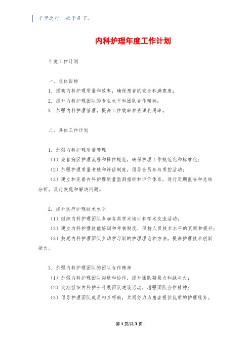 内科护理年度工作计划
