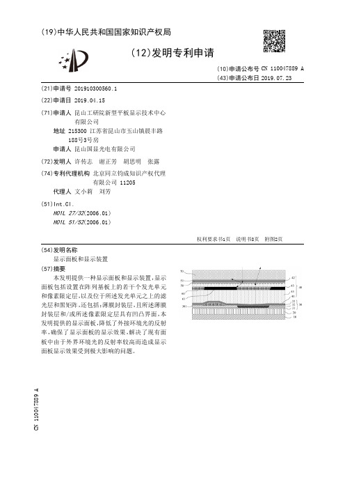 【CN110047889A】显示面板和显示装置【专利】